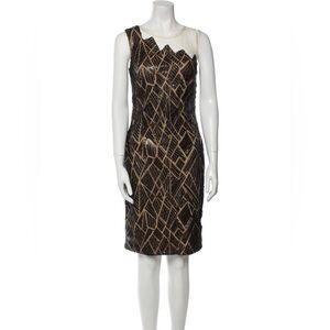 Tadashi Shoji- Elegant Black and Tan Geometric Dress Size 10